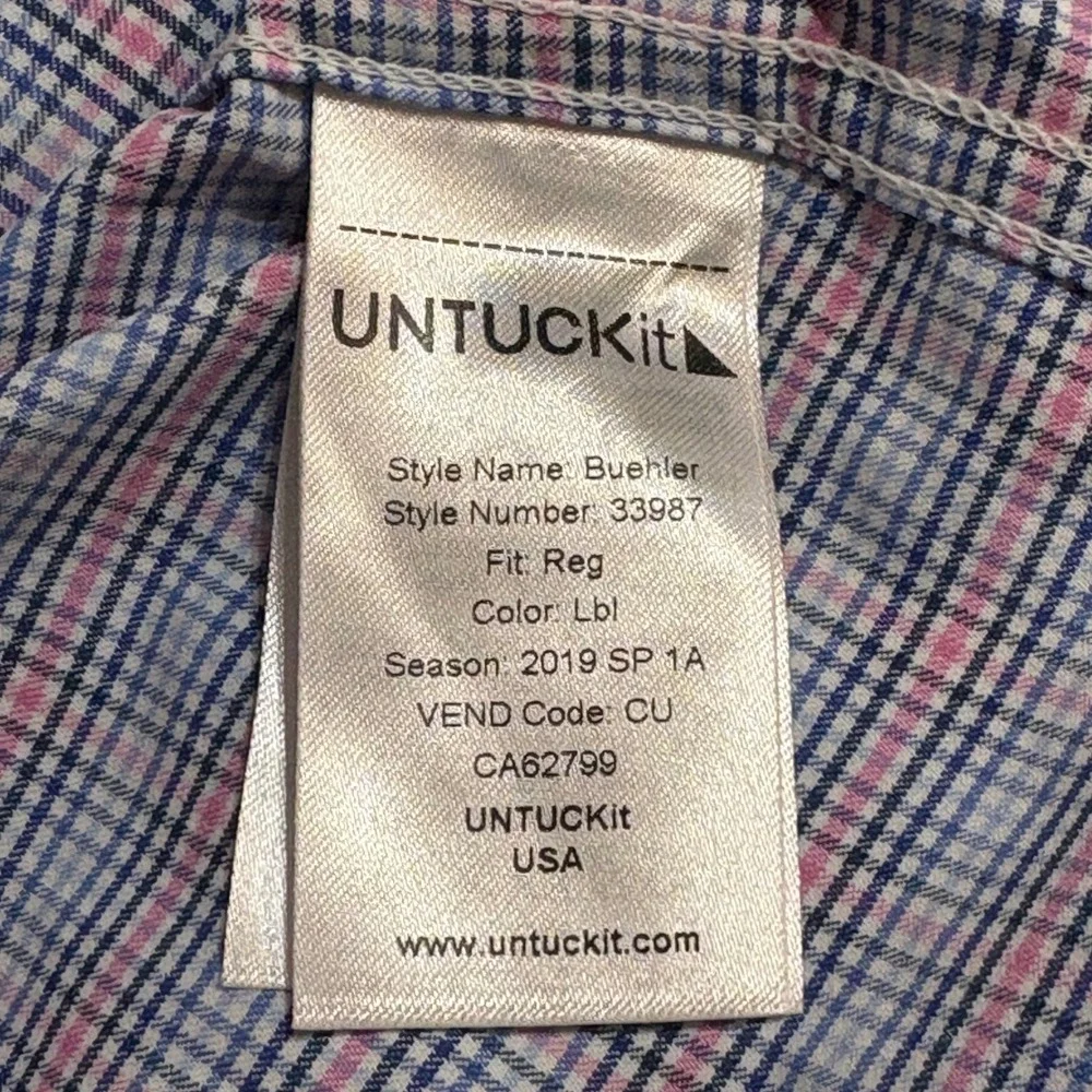 UNTUCKit XXL Plaid Shirt Mens Buehler 33987 Regular Fit‎ Blue Pink Long Sleeve